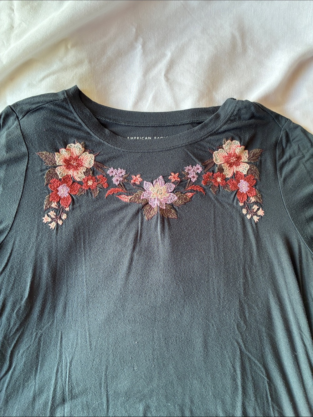 American Eagle soft and sexy , charcoal , embroidered T-shirt size lg